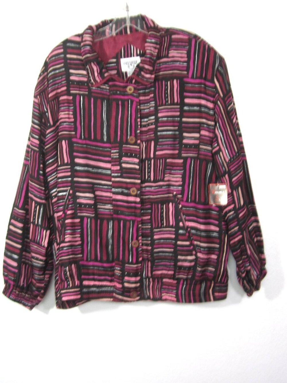 Chevelle NEW Washable Silk Size 1X Light Jacket Pink Berry Fuchsia Black Silver